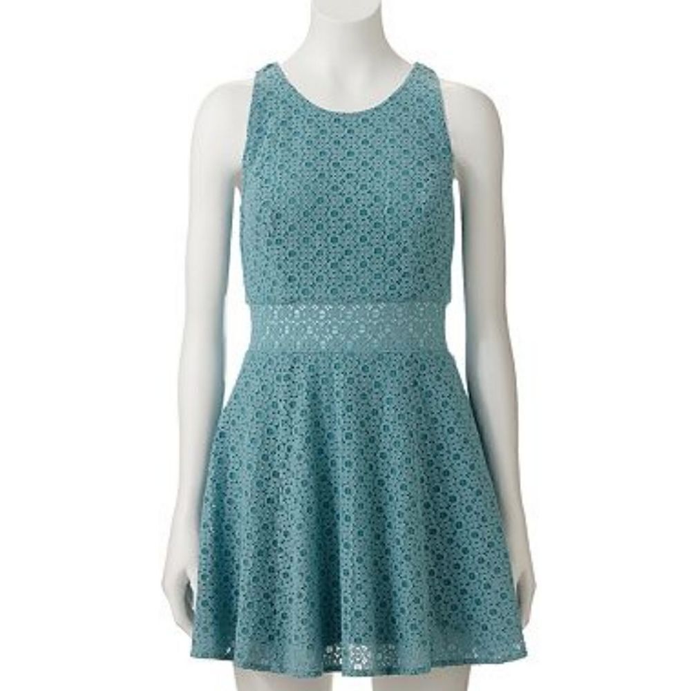 Mudd Sky Blue Lace Crochet Skater Dress - Color Meadowbrook